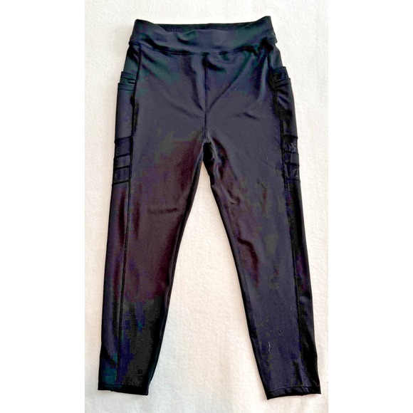 Pop Fit Violet High‎ Waisted Black Leggings Mesh Detail Pockets Women's Size 2XL - Picture 8 of 16